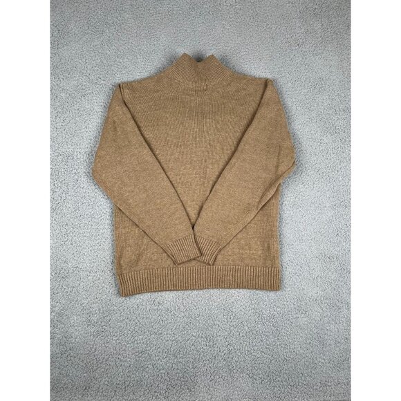 Mens Sweater Large Oscar De La Renta Quarter Zip Cotton Blend Brown Pullover - Picture 3 of 9